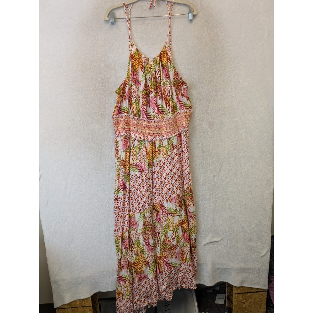 NEW Cato Maxi Dress Women's 18/20 Beige Tropical Smocked Halter Trop Escape‎